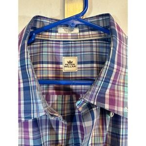 Peter Millar Mens XL Button Down Shirt 100% Cotton Purple Plaid Long Sleeve D62